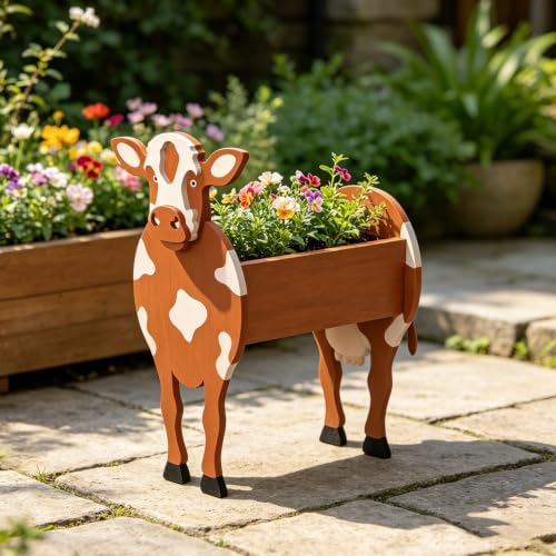 Animal PVC Flower Pot, Cow Shaped Succulent Planter Flower Holder for Garden Patio Balcony Window Sill, for Birthday Pet Lovers, 36x22cm(14x9in) - Image 2