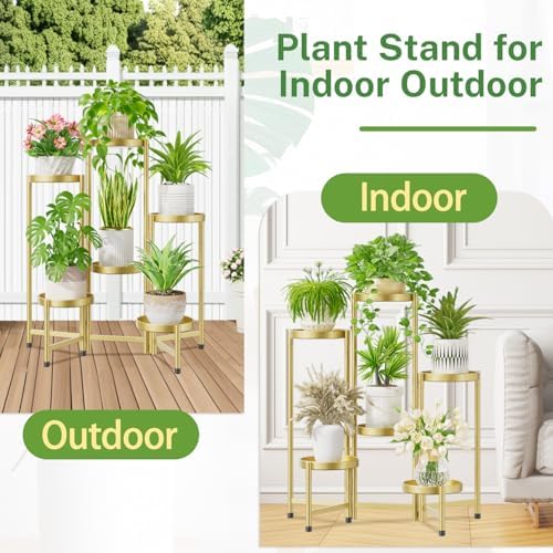 iDavosic.ly Plant Stand Indoor Outdoor, 6 Tier Metal Corner Shelf, Gold - Image 6