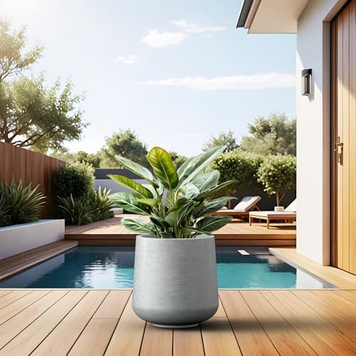 Kante Round Concrete Planter, 13-Inch Dia Barrel-Style Garden Pots with Drainage Hole for Home, Patio and Garden, Flower and Tree Planter (10.2" Opening), Gray - Image 6