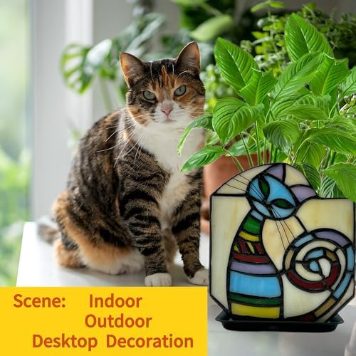 Stained Glass Cat Unique Plant Pot, Indoor Planter with Drainage and Tray,Succulent Plants Flower Pot,Cat Lover Gifts,4.6x3x5.15 in - Image 3
