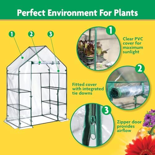 Miracle-Gro Walk-in Greenhouse, Removable Shelves, Clear, 4'8"x29"x6'5 - Image 5