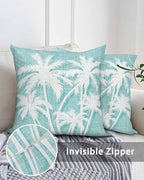 Throw Pillows 18x18 Set of 2, Tropical Palm Tree Waterproof Outdoor Pillow Covers with Insert, Vintage Mint Green Exotic Botanical Plants Decorative Pillowcase Cushion for Patio, Garden, Couch - Image 5