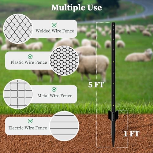 Metal Fence Posts for Wire Fencing,Heavy Duty U Post 5 FT Black - Image 2