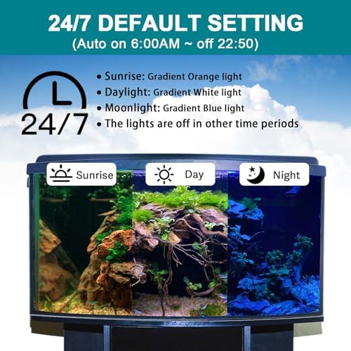 hygger 24/7 Mode Submersible Aquarium LED Light, Full Spectrum Hidden Fish Tank Light with 3 Rows Beads 7 Colors Auto On Off Sunrise-Daylight-Moonlight, Adjustable Timer Brightness - Image 2