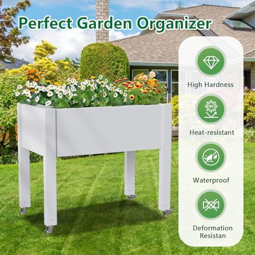 Vixzen Mobile Raised Garden Bed with Wheels, Self-Watering System,Outdoor Resin Planter Box for Vegetables, Flowers, Herbs on Patio, Balcony, Yard(Ashen, 30.04 * 17.72 * 28.9) - Image 3