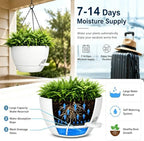 12" Self Watering Hanging Planters with Chains, White, 2 Pack - Image 2