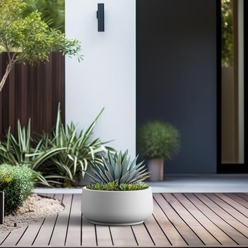 Kante Accent Round Bowl White Concrete Planter 14.2" Dia, Outdoor - Image 4