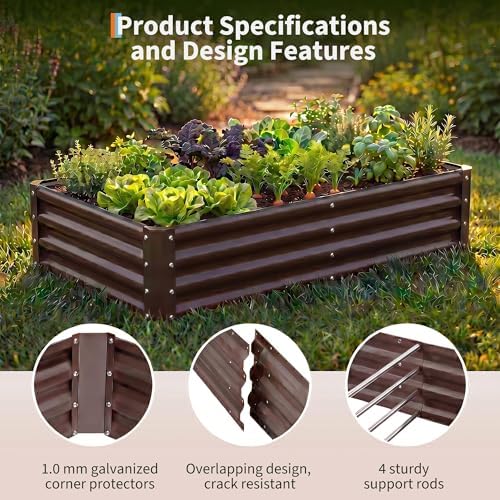 2 Pack Galvanized Raised Garden Bed Kit, Large Rectangular Metal Oval Raised Garden Beds, Outdoor Deep Root Box Planter for Gardening, Vegetables, Flowers, Herbs (4x2x1FT, Brown) - Image 5