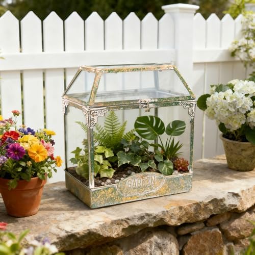 Large House-Shape Glass Terrarium with Lid, Geometric Greenhouse - Style Planter for Ferns, Succulents, Air Plants, Handmade Indoor Tabletop Decor (Terrarium Only) - Image 2