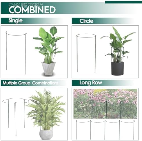 6 Pack 30 inch Plant Support Stakes, Heavy-Duty Half Round Peony Support, Garden Plant Stakes Cage for Outdoor Plants, Peony, Tomato, Hydrangea, (15In Support +15In Stainless Extension Tubes) - Image 4