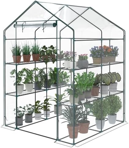 NEWBULIG Walk-in Greenhouse 56.3"x56.3"x76.7" Outdoor, Portable Greenhouse Kit with Thick PVC Cover & Roll-Up Zipper Door, Sturdy Steel Frame for Backyard, Patio, Garden, Clear by NEWBULIG