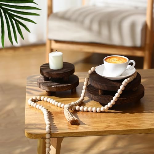 Geetery 4 Pcs Wooden Risers for Display Wood Pedestal Stand, Brown - Image 4