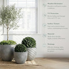 DTY Mount Belford 11.8'' D x 9.6'' H (Pot Opening 10.6") Fiberstone Egg Shaped Planter with Drainage Hole, Smooth Finishes, Weather Resistant for Indoor and Outdoor, 2 Extra Coco Mats - Small, Gray - Image 2