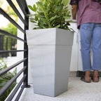 Bloem Tall Finley Tapered Square Planter: 25" - Cement Gray - Matte Textured Finish, 100% Recycled Plastic Pot, for Indoor and Outdoor Use, Gardening, 9 Gallon Capacity - Image 6