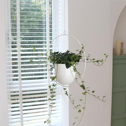 2 Pack Hanging Planters for Indoor Outdoor Plants Modern Metal Plant Hangers, Wall and Ceiling Hanging Plants Baskets Mid Century Minimalist Flower Pots Home Decor (White) - Image 5