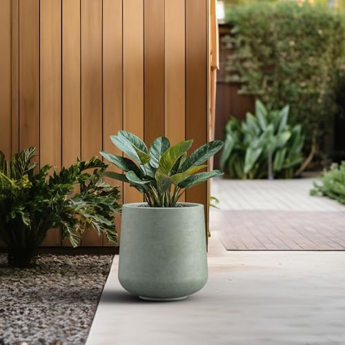Kante Accent Round Curved Mint Green Concrete Planter 13" Dia, Outdoor - Image 4