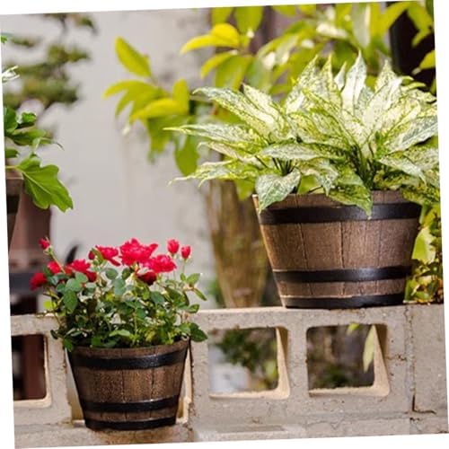 Holibanna Decorative Resin Planter for Outdoor Plants Imitation Grain Flowerpot for Succulents Herbs Ferns Sturdy Wear Resistant for Balcony Garden Use - Image 4