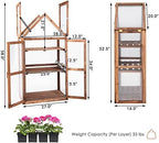 LDAILY Cold Frame Greenhouse, Wooden Raised Flower Planter Shelf w/ Triangular Top Grow Protection, Double Doors, Greenhouse Cabinet for Outdoor Patio Balcony Garden Backyard, 27" L x 16" W x 58" H - Image 7