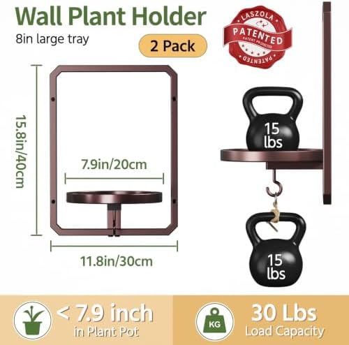 LASZOLA Plant Picture Frame Holder Shelf Wall with Lights, 2 Pcs Brown - Image 2
