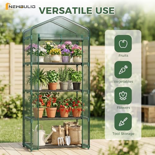 NEWBULIG 27"x19"x63" Mini Greenhouse, with Durable Zipper Door 4 Tier - Image 6