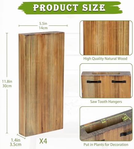 DILATATA Wood Wall Planters 4 Pack Wood Wall Decor for Dried Flowers and Artificial Greenery Plants - Pocket Wall Vases Hanging Planters for Living Room, Bedroom, Home Decor - Brown - Image 2