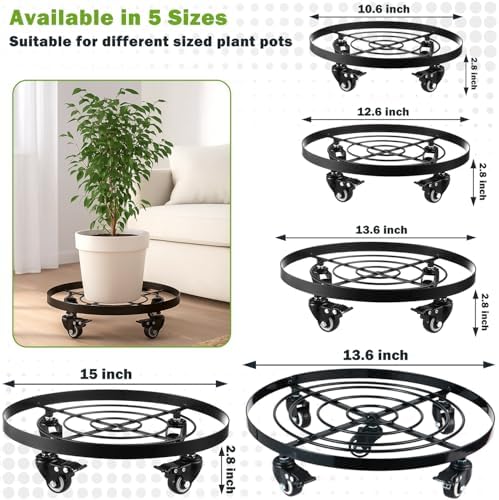 3 Packs 12.6 Inch Large Metal Plant Caddy with Wheels Plant Dolly with Casters Heavy-duty Rolling Wheeled Plant Stand for Indoor Outdoor Flower Pot Mover Rollers Coasters Black, Strong Load Capacity - Image 3