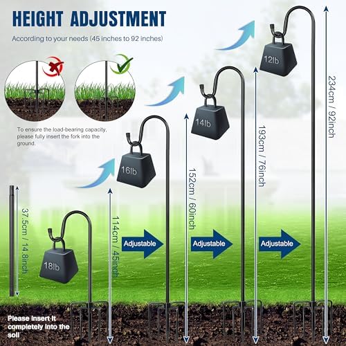Ottsuls Shepherds Hooks with 5 Prongs Base for Outdoor - 92" Adjustable Bird Feeder Pole for Outside Hanging, Garden, Hummingbird Feeder, Plant Baskets, Solar Light Lanterns, Wedding Decor (1 Pack) - Image 2