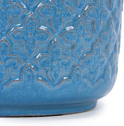 3pcs Blue Geometric Pattern Ceramic Planter, 9/12/15 Inch Plant Pots Indoor with Drainage, Breathable Clay for Orchids Succulents, Indoor Outdoor Windowsill Bookshelf Decor - Image 5