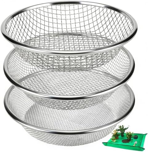 3PACK Soil Sifter for Gardening - Rock Sand Dirt Compost Sifter Fits 5-Gallon Buckets 1/4 Inch, 1/8 Inch, 3/8 Inch Mesh Sieve for Gravel, Dirt, Sawdust with Repotting Mat by Svincolare