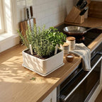 MyGift White Ceramic Square Planter Pot with Drainage Hole & Drip Tray - Image 5