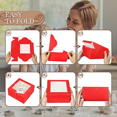 KPOSIYA 65PCS Bakery Boxes with Window 6x6x3 Inches 5 Style Cookie Boxes Small Pastry Boxes for Candy, Dessert, Pastry, Donuts, Birthday Party, Wedding(Red) - Image 4