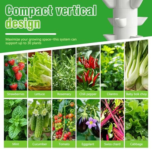 35plants Hydroponics Tower Indoor Growing System Vertical Garden Planter Indoor Smart Garden Kit with Pump and Movable Water Tank Vegetable Plant Gift for Gardening Lover (White) - Image 5