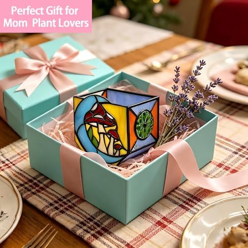 Stained Glass Moon Mushroom Planter, Indoor Decorative Plant Pot with Drainage, Mushroom gifts4.6x3x5.15 Inches - Image 7