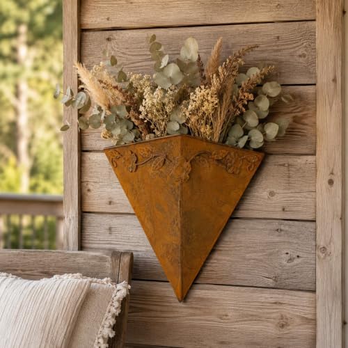 LOGOFUN Rustic Rust Metal Wall Planter Cone Shaped Hanging Flower Pot - Image 6