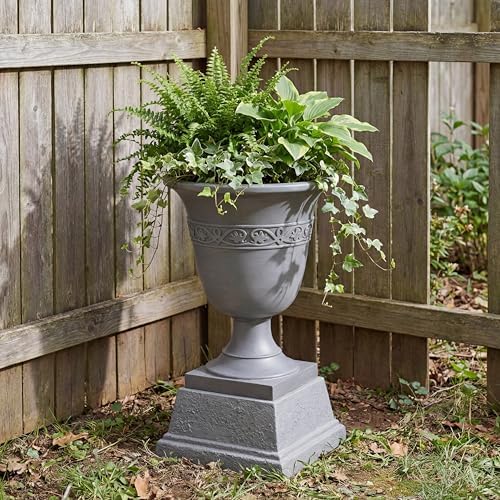 Christopher Knight Home Sical Round Concrete Planter, Garden Flower Pot with Drainage Hole, MGO Patio Urn Planter for Outdoor Plants, Outdoor Planter Box, No Assembly, Light Gray - Image 4