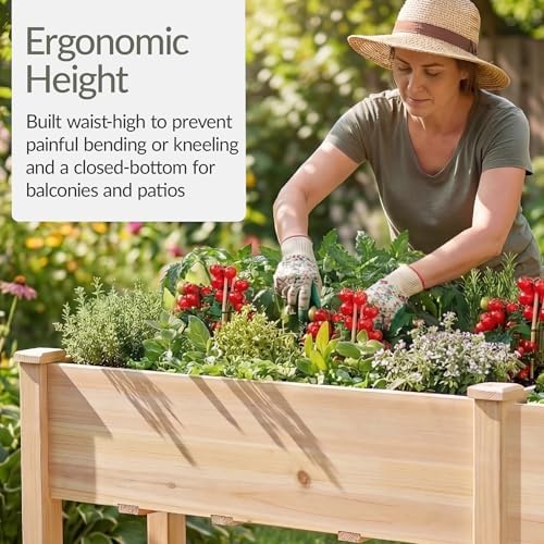 Best Choice Products 72x24x30in Raised Garden Bed, Elevated Wood Planter Box Stand for Backyard, Patio, Balcony w/Divider Panel, 6 Legs, 300lb Capacity - Natural - Image 4