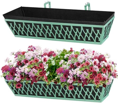 2 Pack 30 Inch Window Boxes Planters Railing Planter Box with Adjustable Brackets & Non-Woven Fabric Plant Grow Bags Deck Railing Planter Boxes Balcony Hanging Flower Box for Outdoor Plants by KarlliuHOMEGARDEN