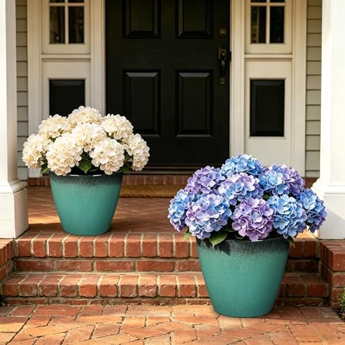 Hollyone Set of 2 Outdoor Planter 8 inch Plant Pot Plastic Pots for Plants Planters for Outdoor Indoor Plants with Drainage Hole Round Plastic Plant Pot Flower Pots Garden Decor Gradient Mint Green - Image 5
