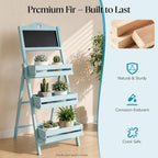 3-Tier Plant Stand, Wooden Plants Ladder Shelf Small Flower Pot Holder Display Storage Rack with Chalkboard for Garden Balcony Yard Florists (Blue) - Image 7