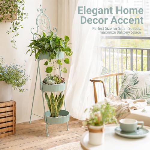 Metal 3-Tier Ladder Corner Plant Stand Green Flower Pot Rack - Image 3