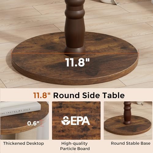 Homleke Round Side Table with Solid Wood Pillar, Small Drink Table - Image 7
