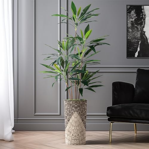 SIGNWIN Artificial Tree in Geometric Pattern Planter, Fake Dracaena Tree Silk Tree for Indoor and Outdoor Home Decoration - 66" Overall Tall (Plant Pot Plus Tree) - Image 4