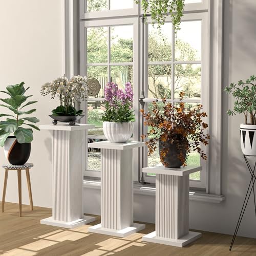 Fsbecl 3Pcs White Fluted Square Wooden Plant Pedestal Display Stands - Image 3