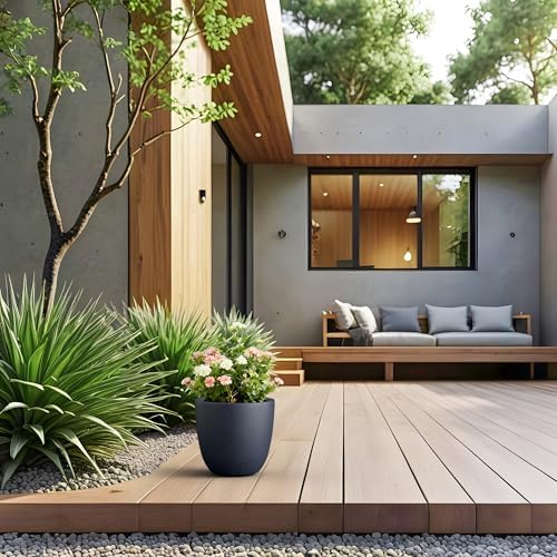 Kante Charcoal Concrete Planter 10" Dia All-Weather Round Small Pot - Image 3