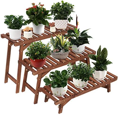 Ufine 3 Tier Ladder Plant Shelf Wood Plant Stand for Indoor Outdoor by Ufine