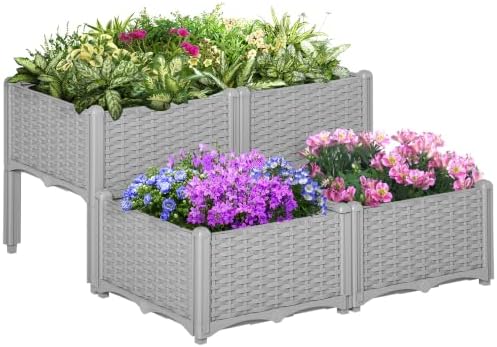 Outsunny 4 Piece Raised Garden Bed with Legs Planter Box Raised Bed, Gray by Outsunny