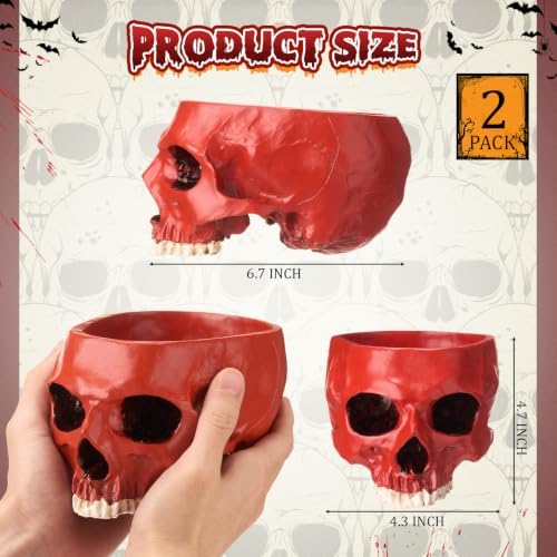 2 Pack Halloween Skull Planter, Red, Retro - Image 2