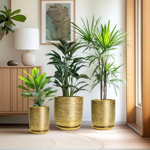 Ceramic Flower Pot for Indoor Plants - 10 Inch Plant Pot with Drainage Hole and Saucer, Decorative Round Outdoor Indoor Planter, Housewarming Gifts, Home Garden Decor, Gold - Image 7