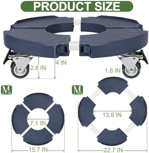 ToLanbbt 4 Pack Plant Caddy Stands with 360° Wheels Adjustable 15-22 in Rolling Stands Heavy Duty Large Plant Carts Dolly with Casters 440lbs Capacity for Large Planter, Garden Pot, Flower Pot, Blue - Image 2