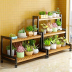 Plant Stand, Bamboo Ladder Shelf Display Shelf, Multi-Tier Planter Holder with wheel for Home Garden Patio Balcony Indoor Outdoor Use,80*40*105cm - Image 7